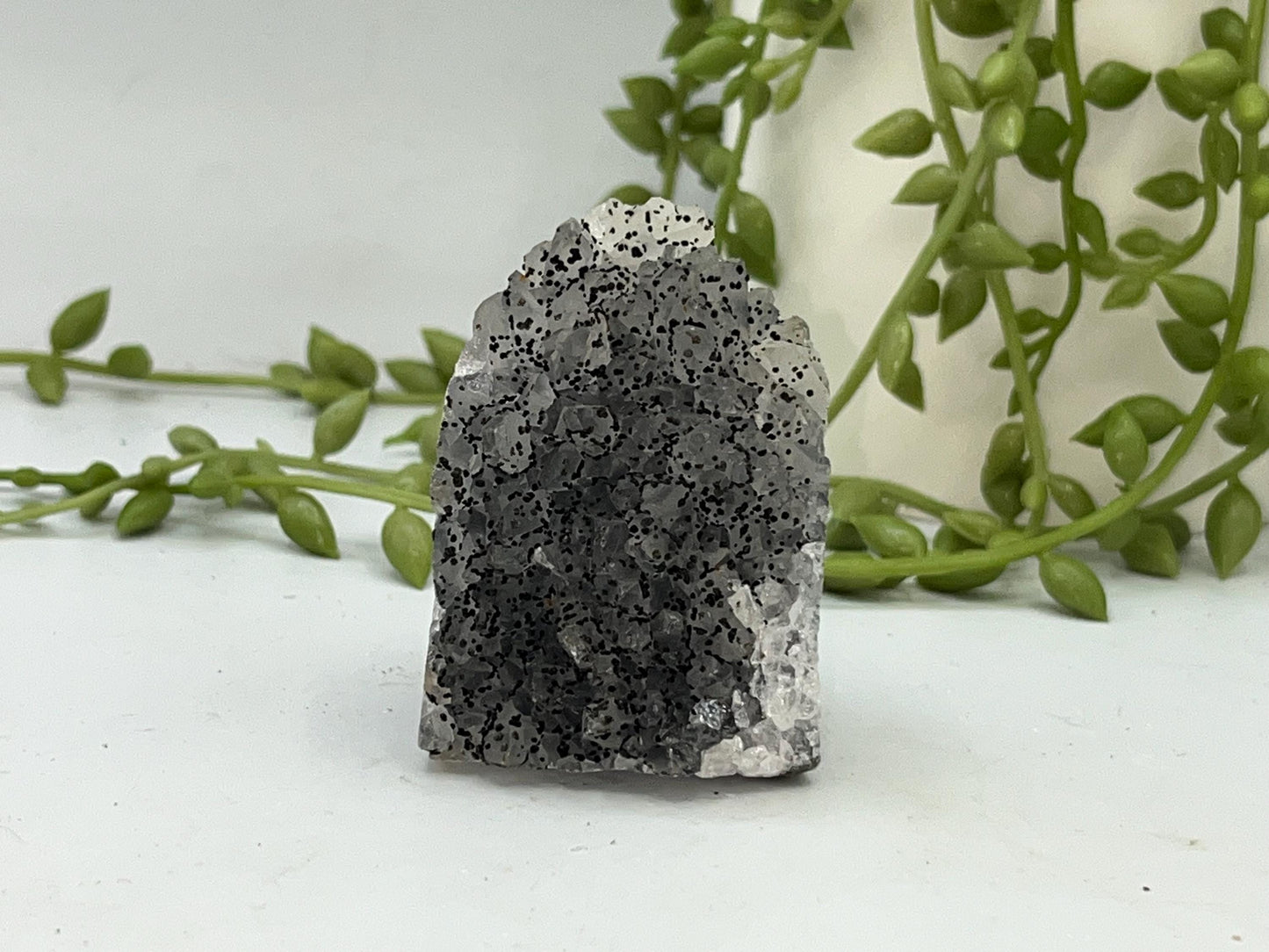 Mini Beautiful Smoky Grey Amethyst Cathedral/Cluster, (2) Amethyst Free Form. Amethyst Geode, Iron Inclusions.