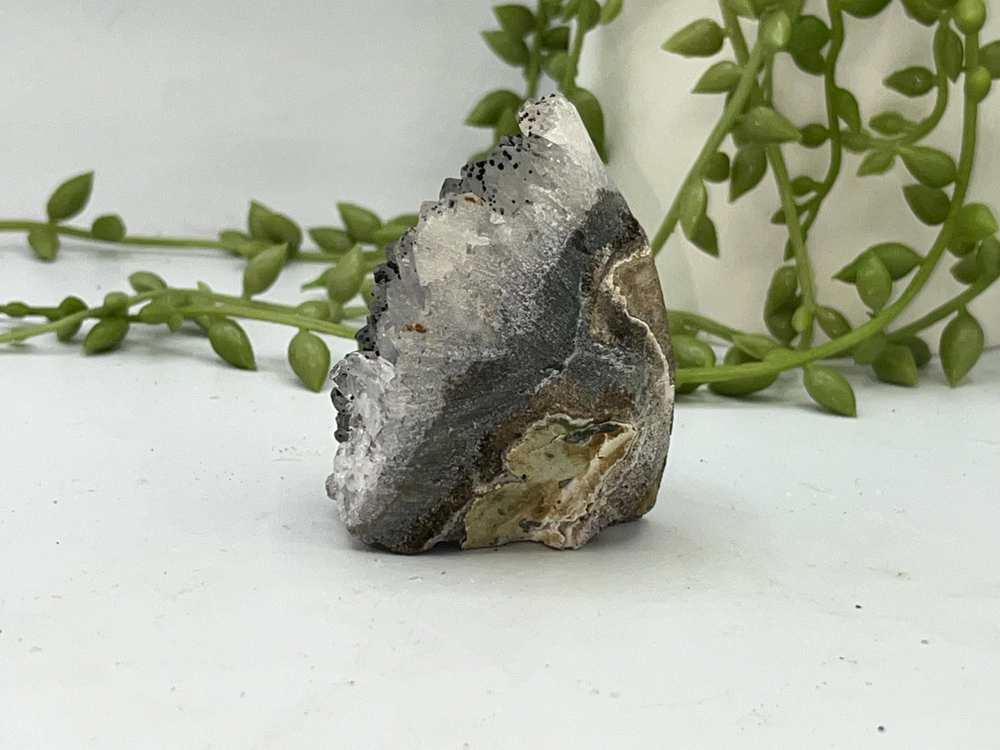 Mini Beautiful Smoky Grey Amethyst Cathedral/Cluster, (2) Amethyst Free Form. Amethyst Geode, Iron Inclusions.