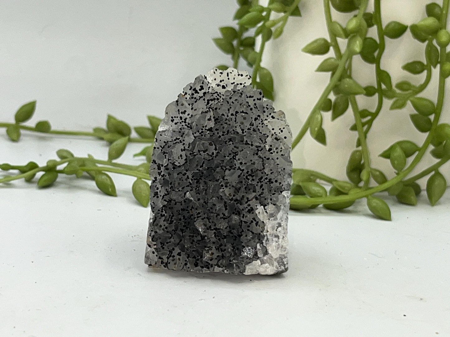Mini Beautiful Smoky Grey Amethyst Cathedral/Cluster, (2) Amethyst Free Form. Amethyst Geode, Iron Inclusions.