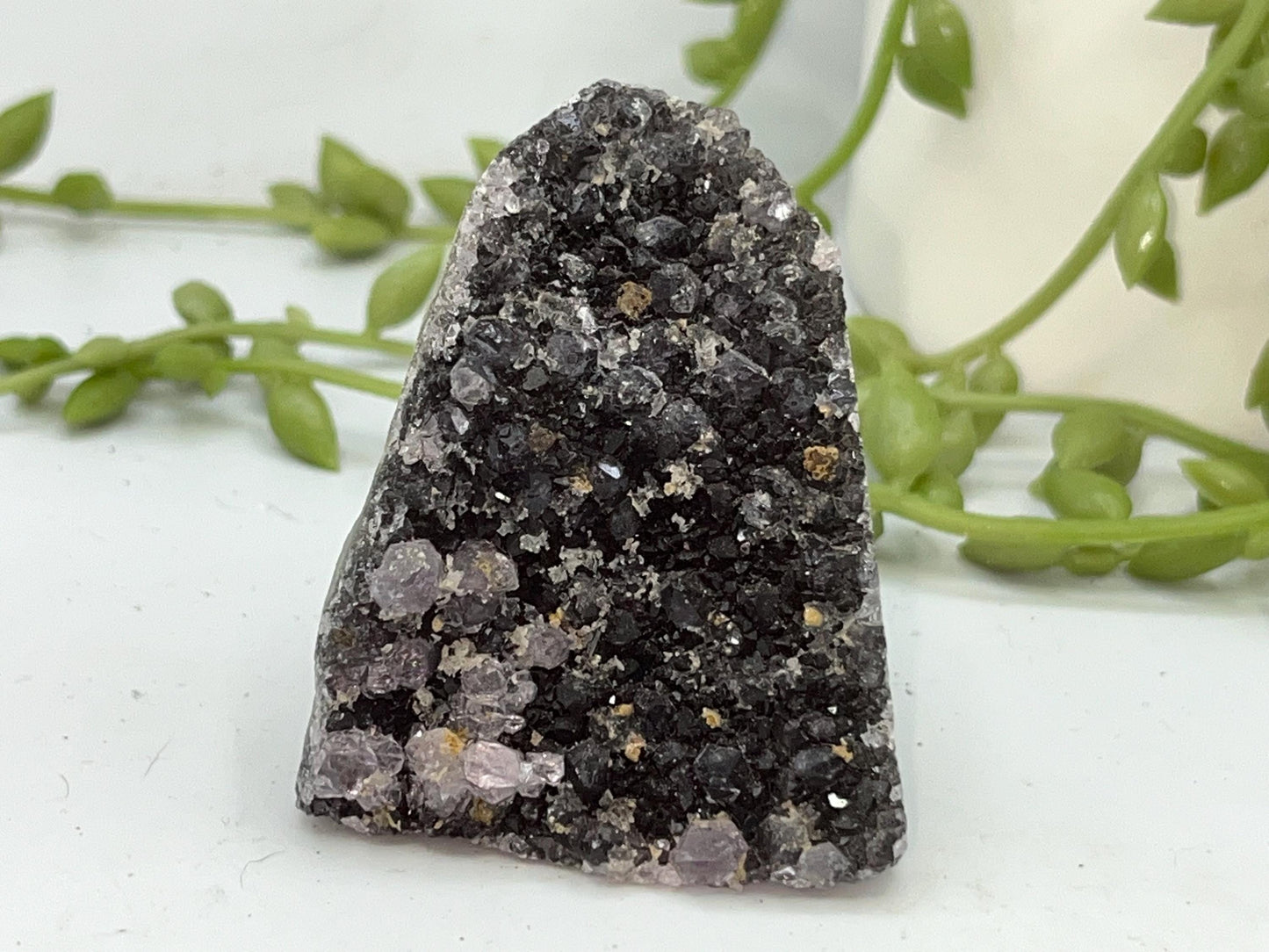 Mini Beautiful purple/ black Amethyst Cathedral/Cluster, (13) Amethyst Free Form. Sparkly Amethyst Geode, Iron Inclusions.