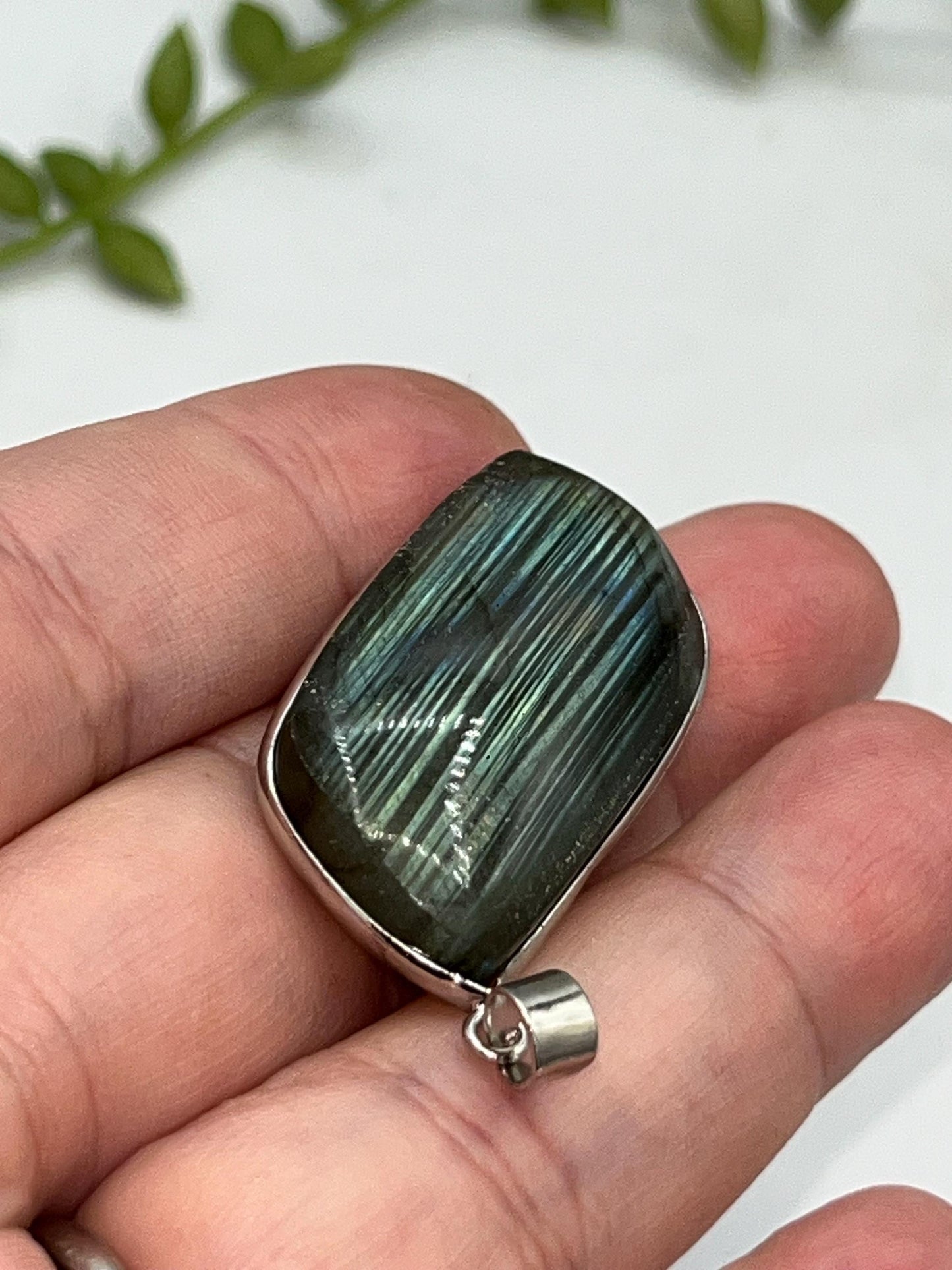 Labradorite Leaf Pendants. Beautiful flash, Green, yellow and orange flash, pick your favourite, perfect gift