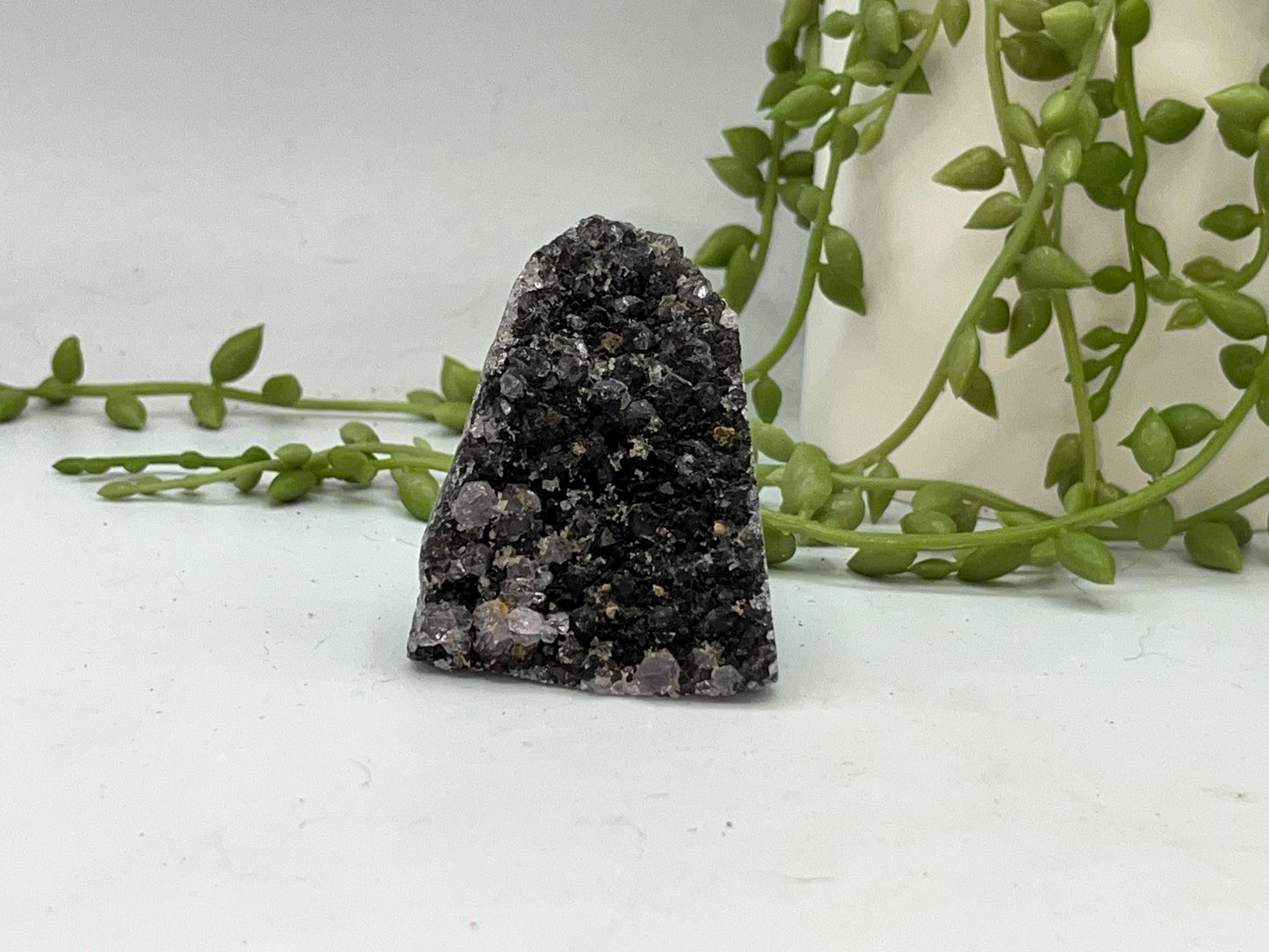 Mini Beautiful purple/ black Amethyst Cathedral/Cluster, (13) Amethyst Free Form. Sparkly Amethyst Geode, Iron Inclusions.