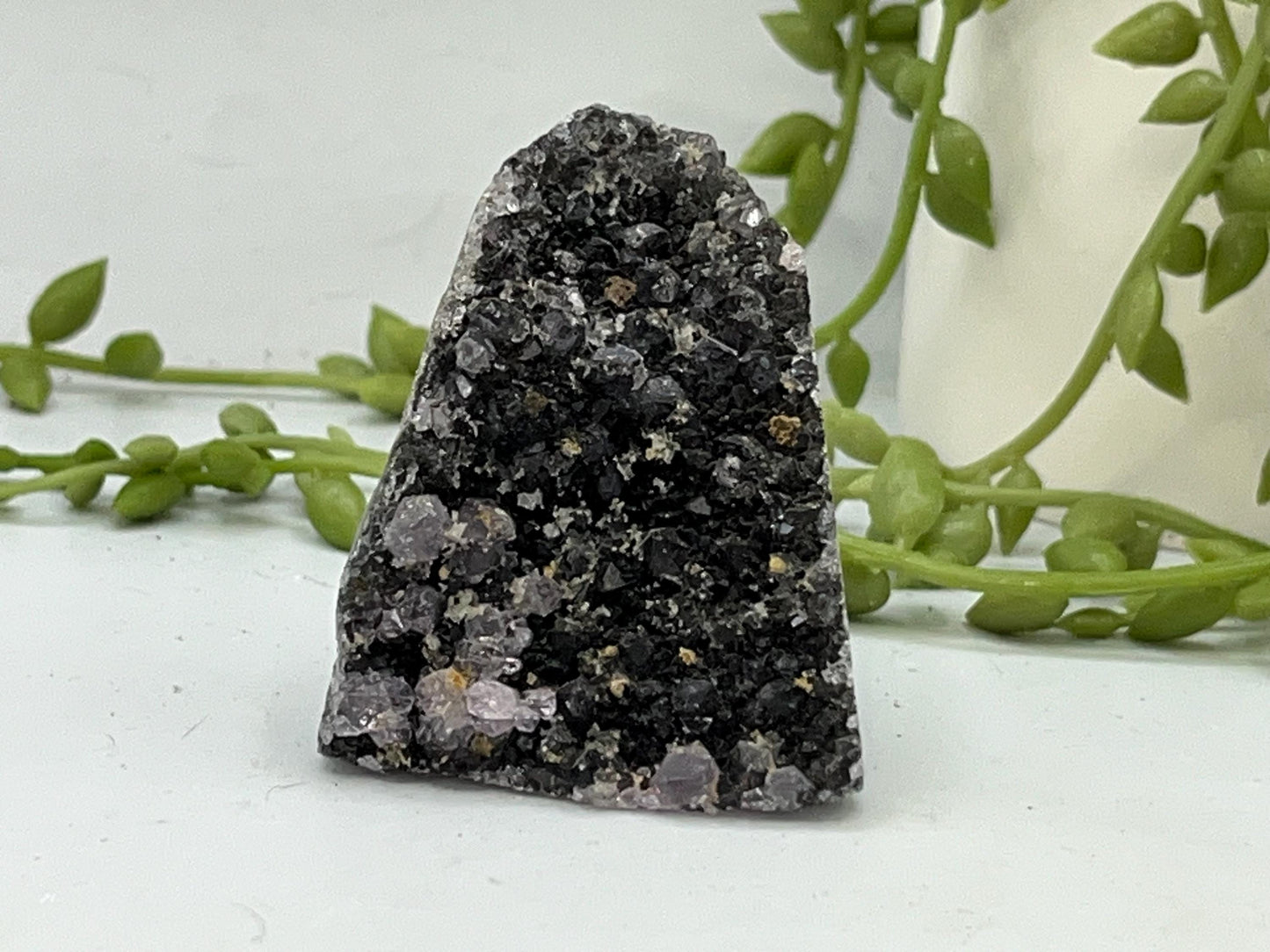 Mini Beautiful purple/ black Amethyst Cathedral/Cluster, (13) Amethyst Free Form. Sparkly Amethyst Geode, Iron Inclusions.
