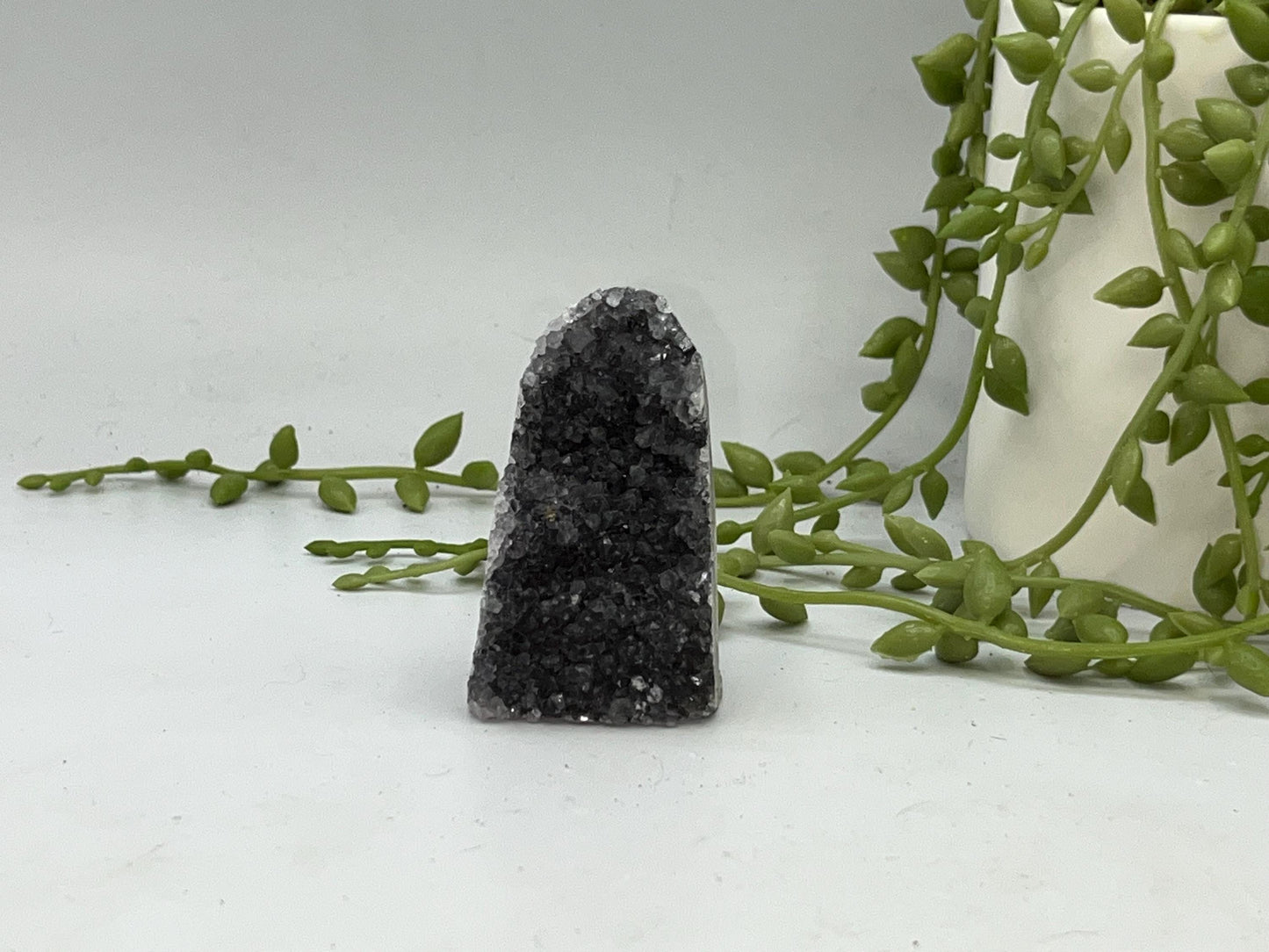 Mini Beautiful purple/ black Amethyst Cathedral/Cluster, (9) Amethyst Free Form. Sparkly Amethyst Geode, Iron Inclusions.