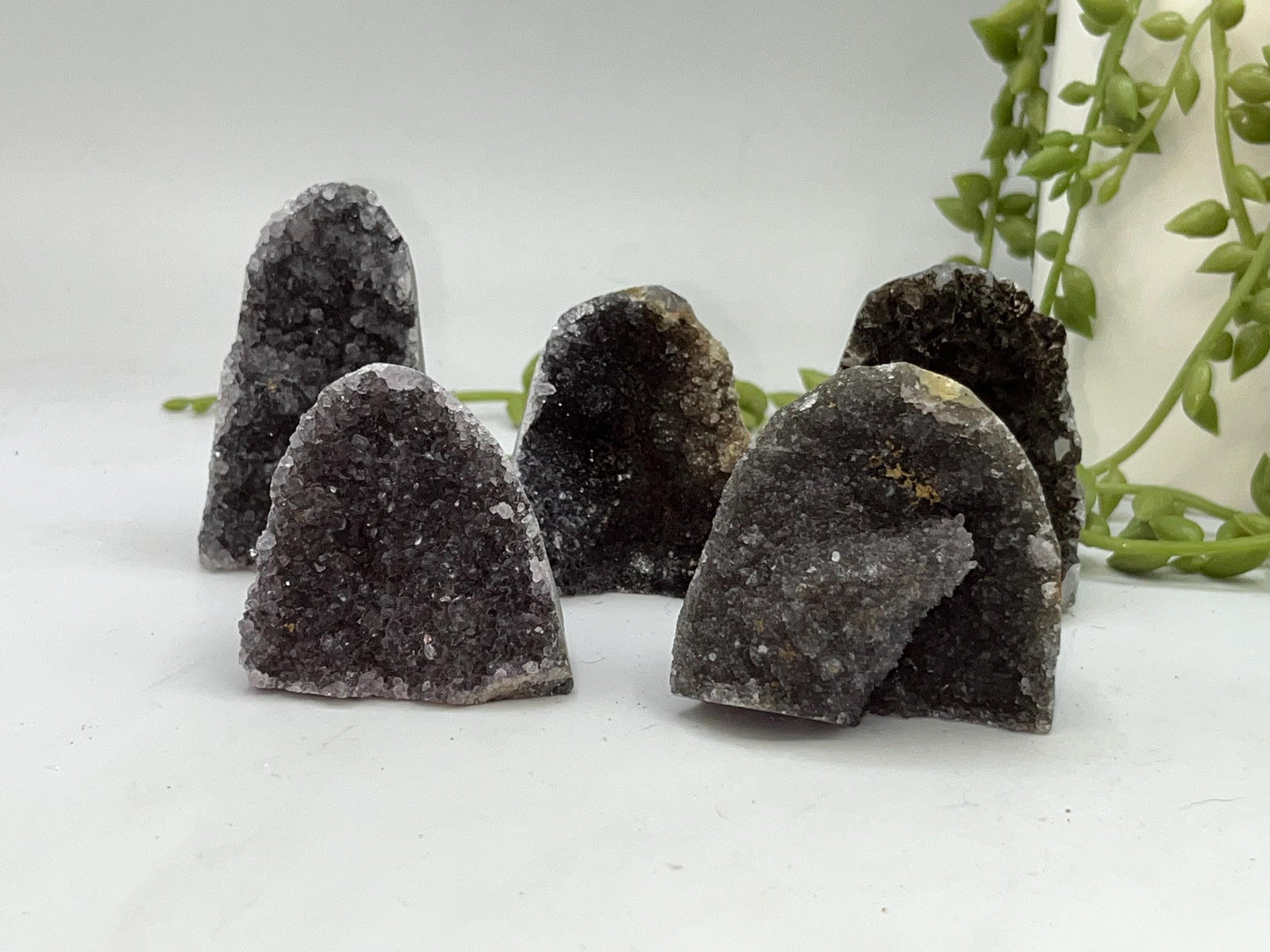 Mini Beautiful purple/ black Amethyst Cathedral/Cluster, (9) Amethyst Free Form. Sparkly Amethyst Geode, Iron Inclusions.