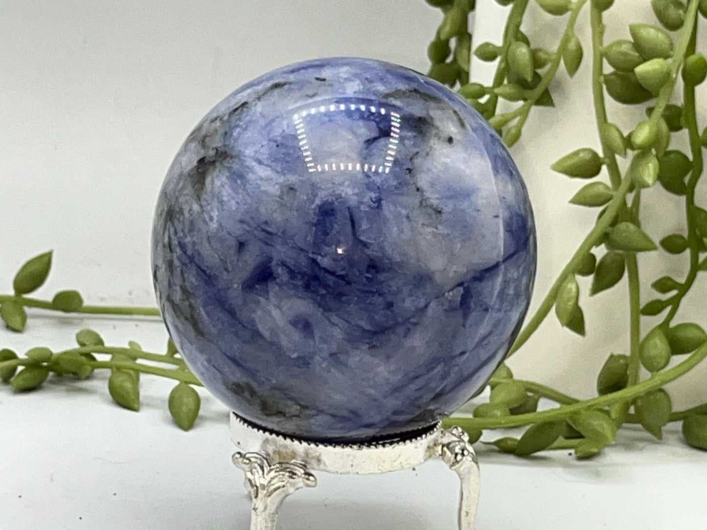 Afghanite Sphere (C), blue Afghanite sphere, polished Afghanite, crystal sphere, UV reactive, Cancrinite group of crystals.