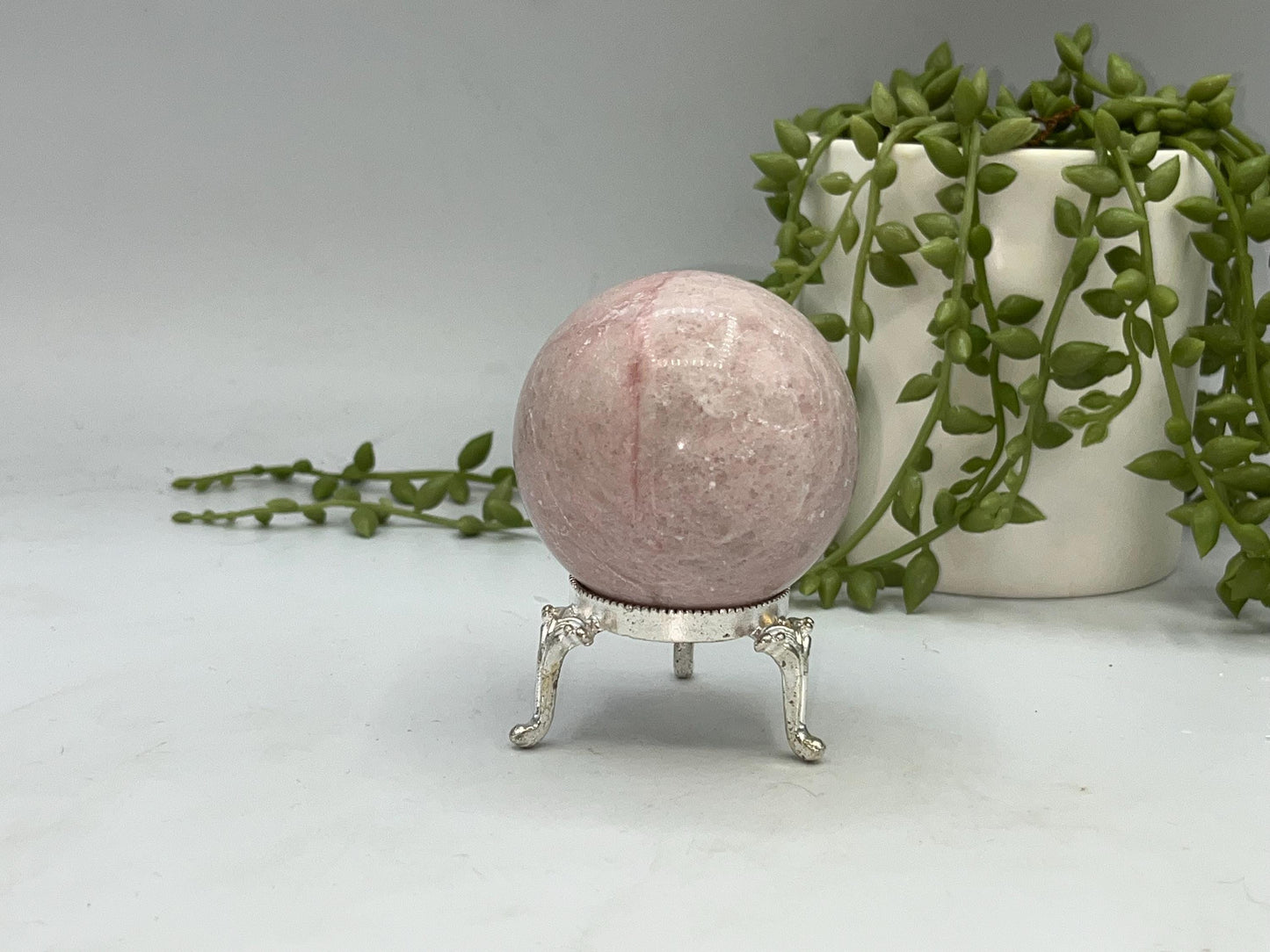 Peruvian Pink Opal sphere, (A) Natural Crystal, 5.6cm in diameter, Peppermint Candy sphere, heart chakra, perfect for anxiety & self healing