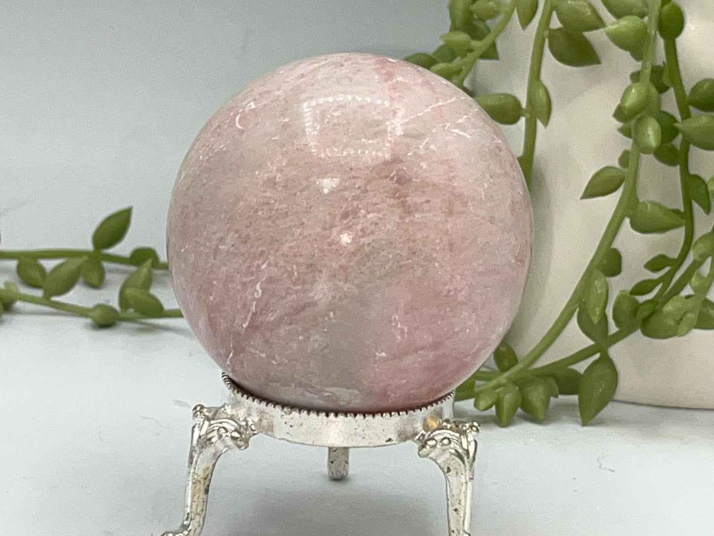 Peruvian Pink Opal sphere, (A) Natural Crystal, 5.6cm in diameter, Peppermint Candy sphere, heart chakra, perfect for anxiety & self healing