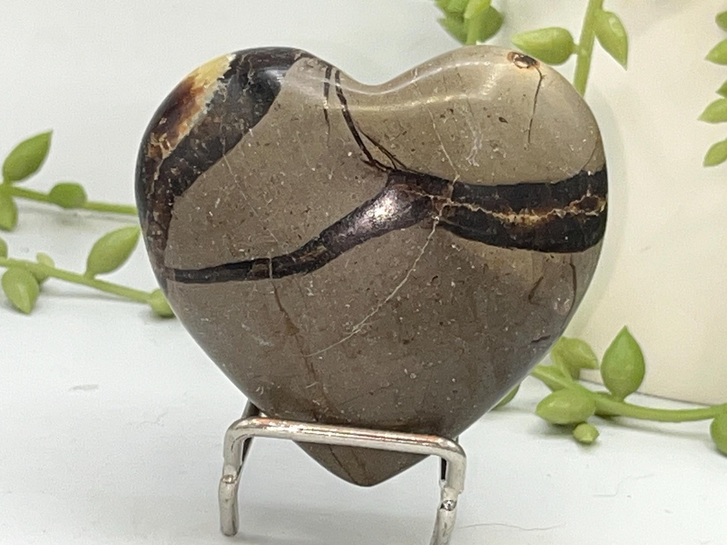 Septarian Crystal Puffed Heart (E,) Dragon Stone, Palm Stone, Yellow Calcite, Aragonite, Limestone, Beetle Stone, Turtle Stone