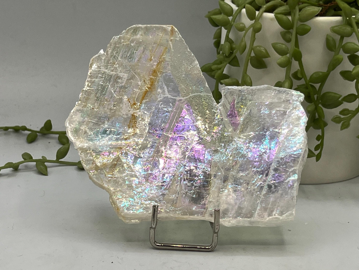 Pure true Angel Aura Selenite Slab with Golden Phantom/ Healer inclusions (S.3), raw Selenite, Selenite charging plate, Selenite specimen,