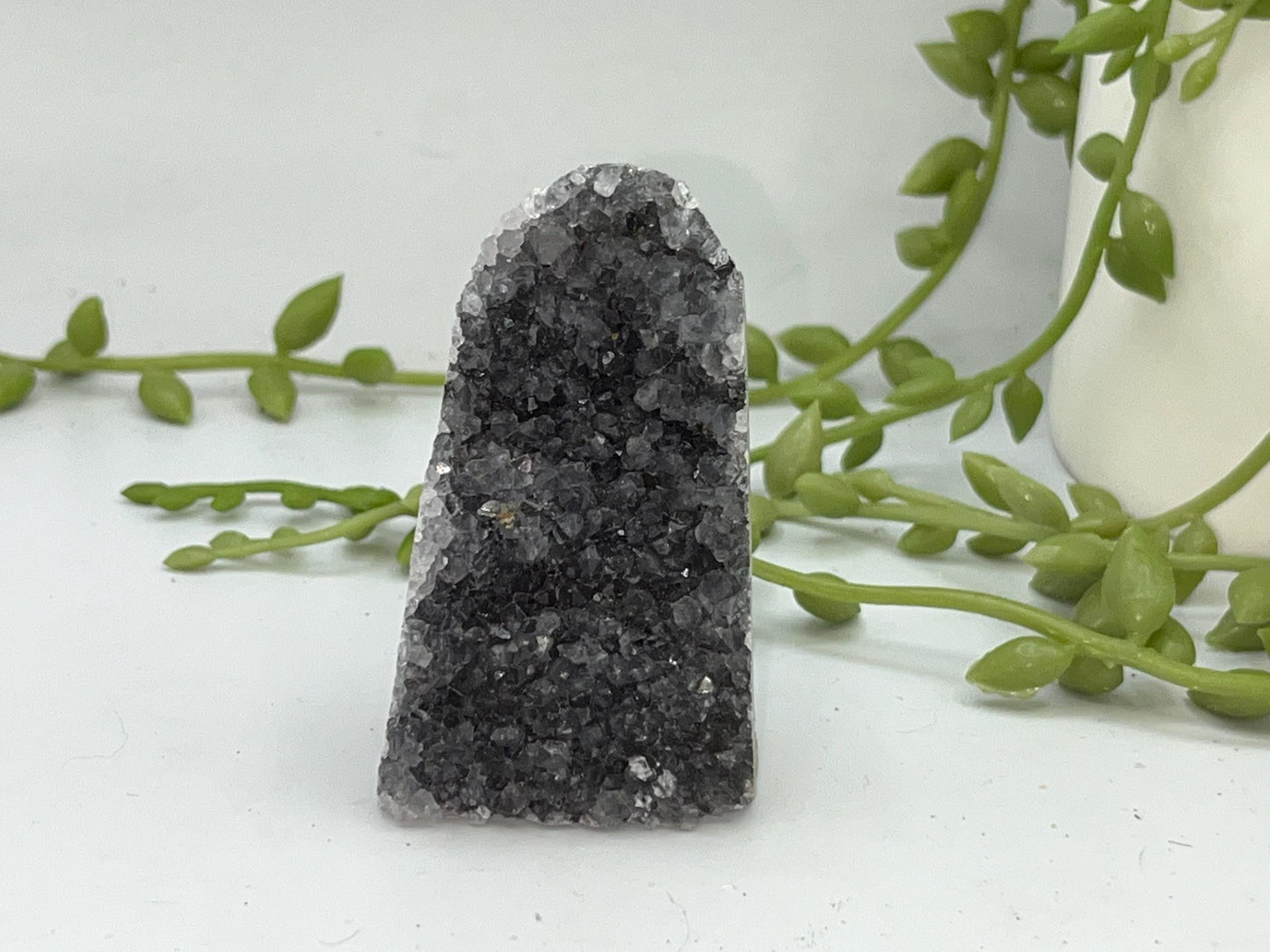 Mini Beautiful purple/ black Amethyst Cathedral/Cluster, (9) Amethyst Free Form. Sparkly Amethyst Geode, Iron Inclusions.