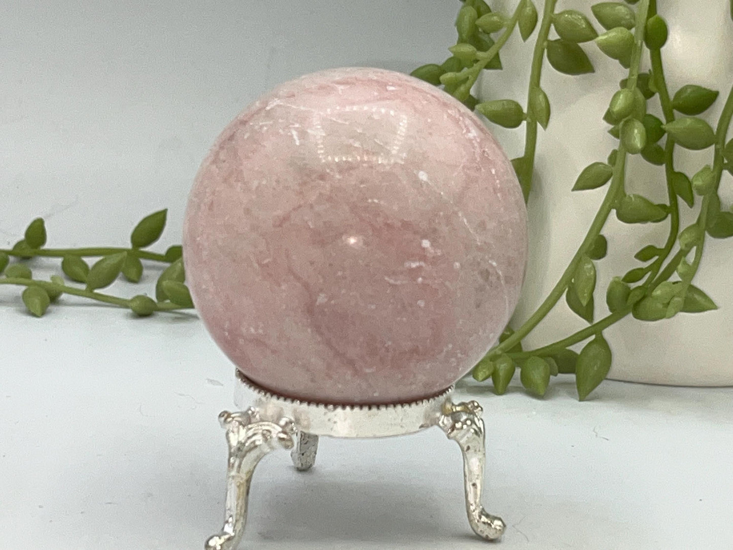Peruvian Pink Opal sphere, (A) Natural Crystal, 5.6cm in diameter, Peppermint Candy sphere, heart chakra, perfect for anxiety & self healing