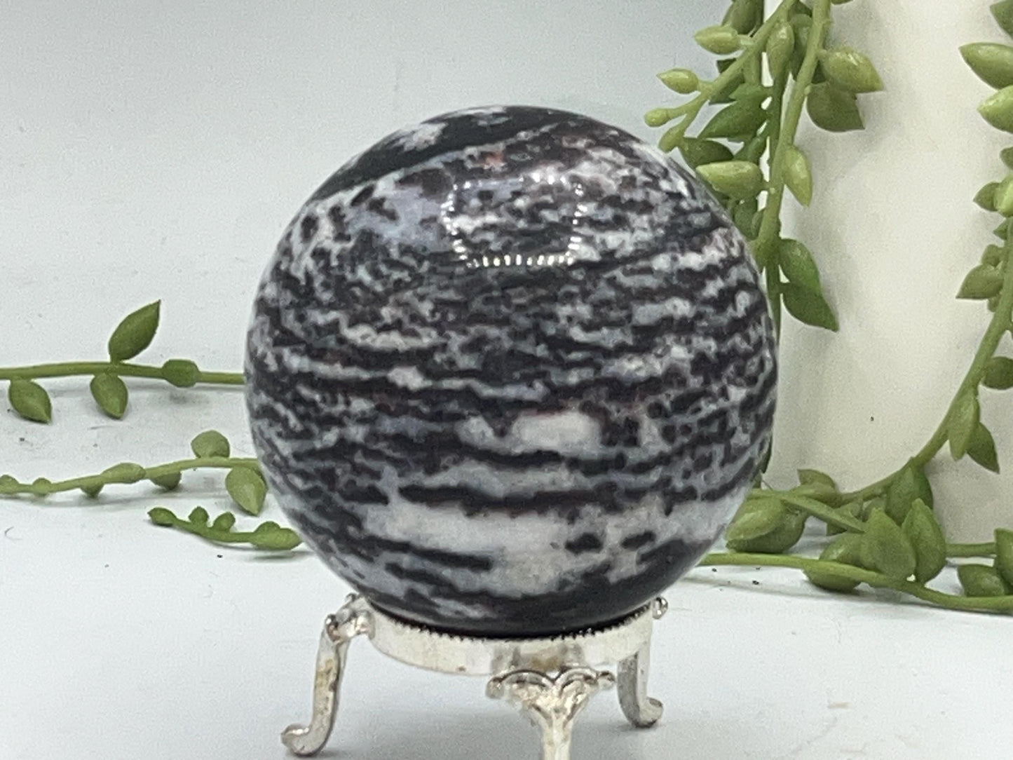 Zebra Fluorite Jasper Sphere (B), Zebra Stone Crystal Sphere 66mm, Natural High Quality Zebra Stone, Zebra Marble Sphere, perfect gift