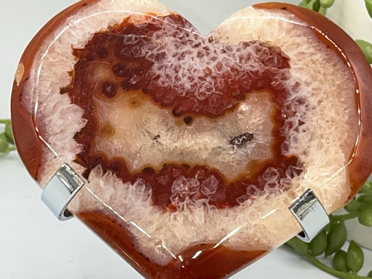 Carnelian Heart (B) with Druzy, Carnelian, Crystal Collection, Chakra Stones, Orange, Red Crystals, Carnelian Flat Heart, Drusy Carnelian.