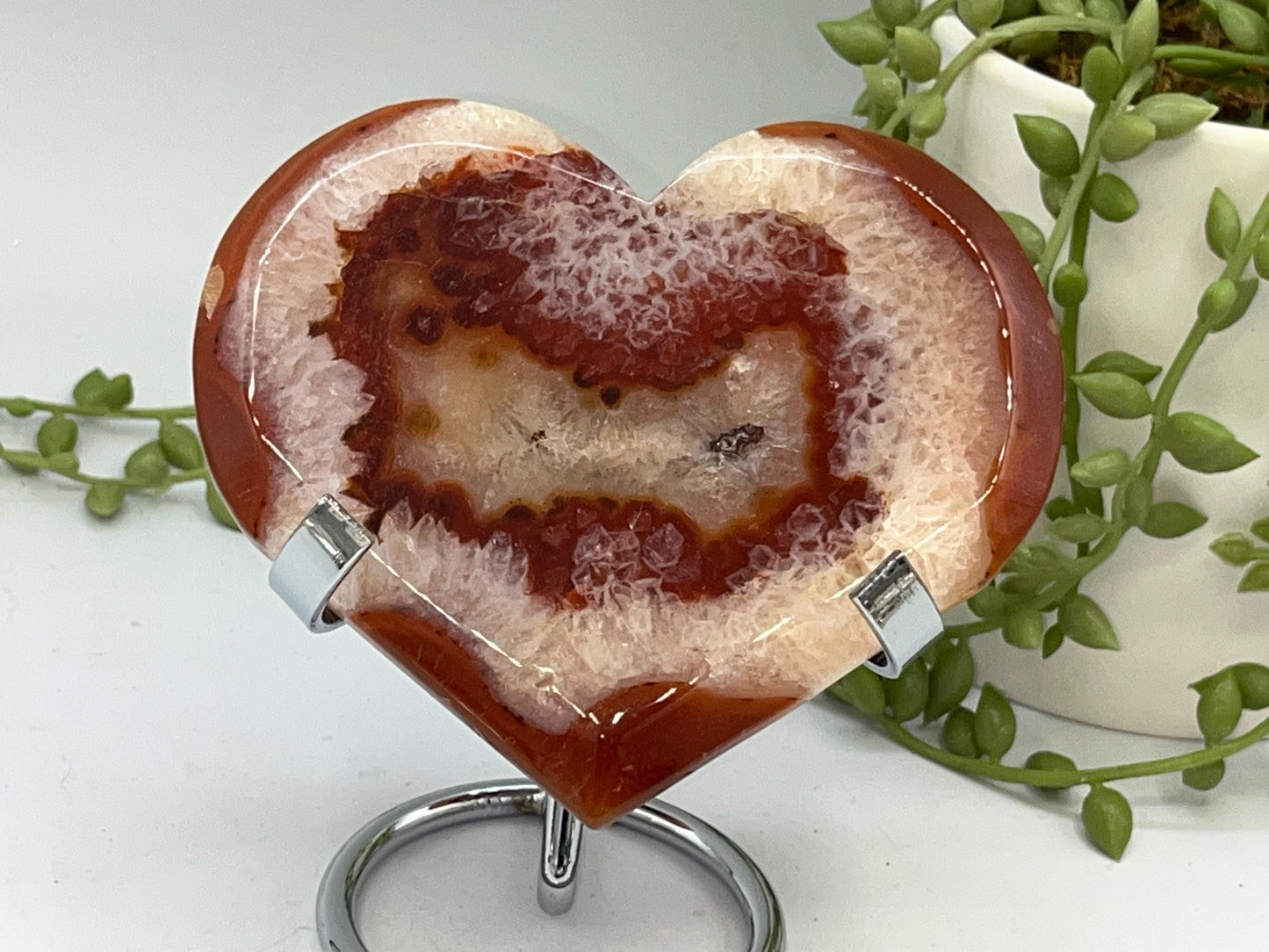 Carnelian Heart (B) with Druzy, Carnelian, Crystal Collection, Chakra Stones, Orange, Red Crystals, Carnelian Flat Heart, Drusy Carnelian.
