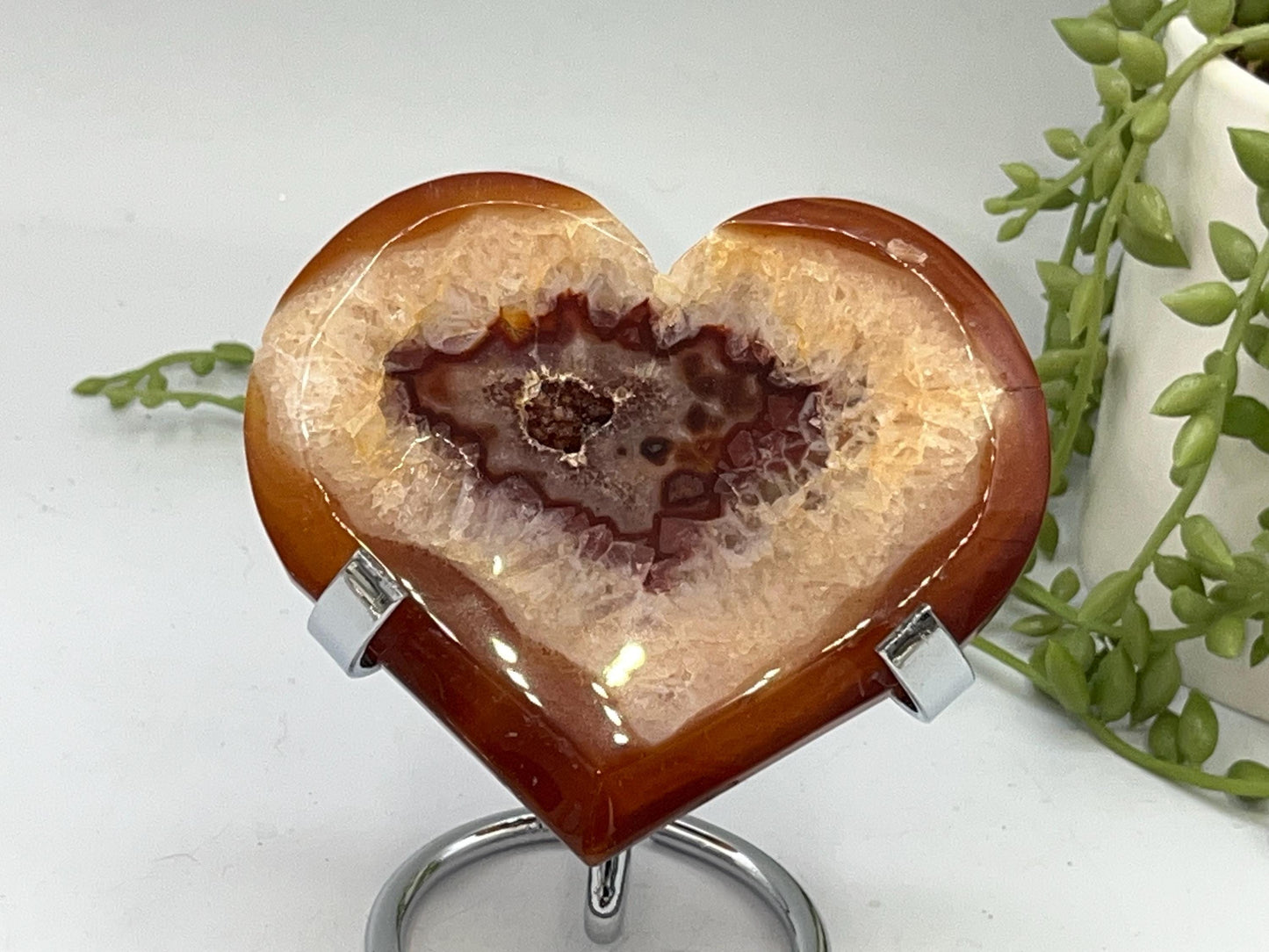 Carnelian Heart (C) with Druzy, Carnelian, Crystal Collection, Chakra Stones, Orange, Red Crystals, Carnelian Flat Heart, Drusy Carnelian.