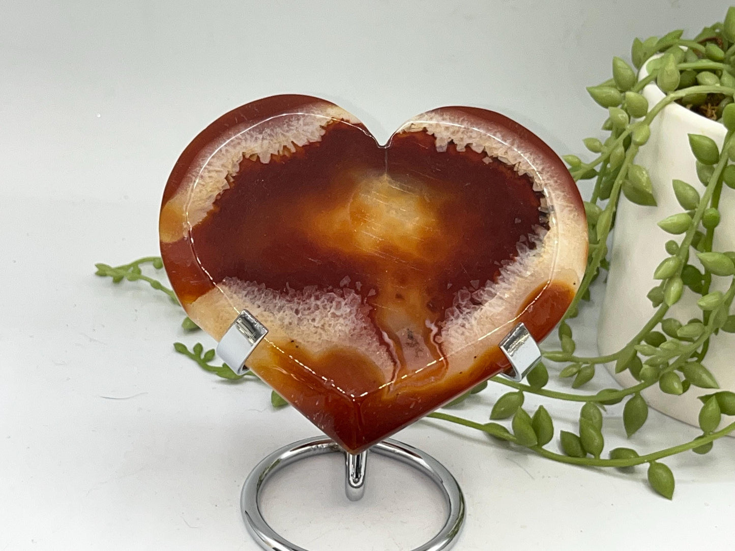 Carnelian Heart (F) with Druzy, Carnelian, Crystal Collection, Chakra Stones, Orange, Red Crystals, Carnelian Flat Heart, Drusy Carnelian.