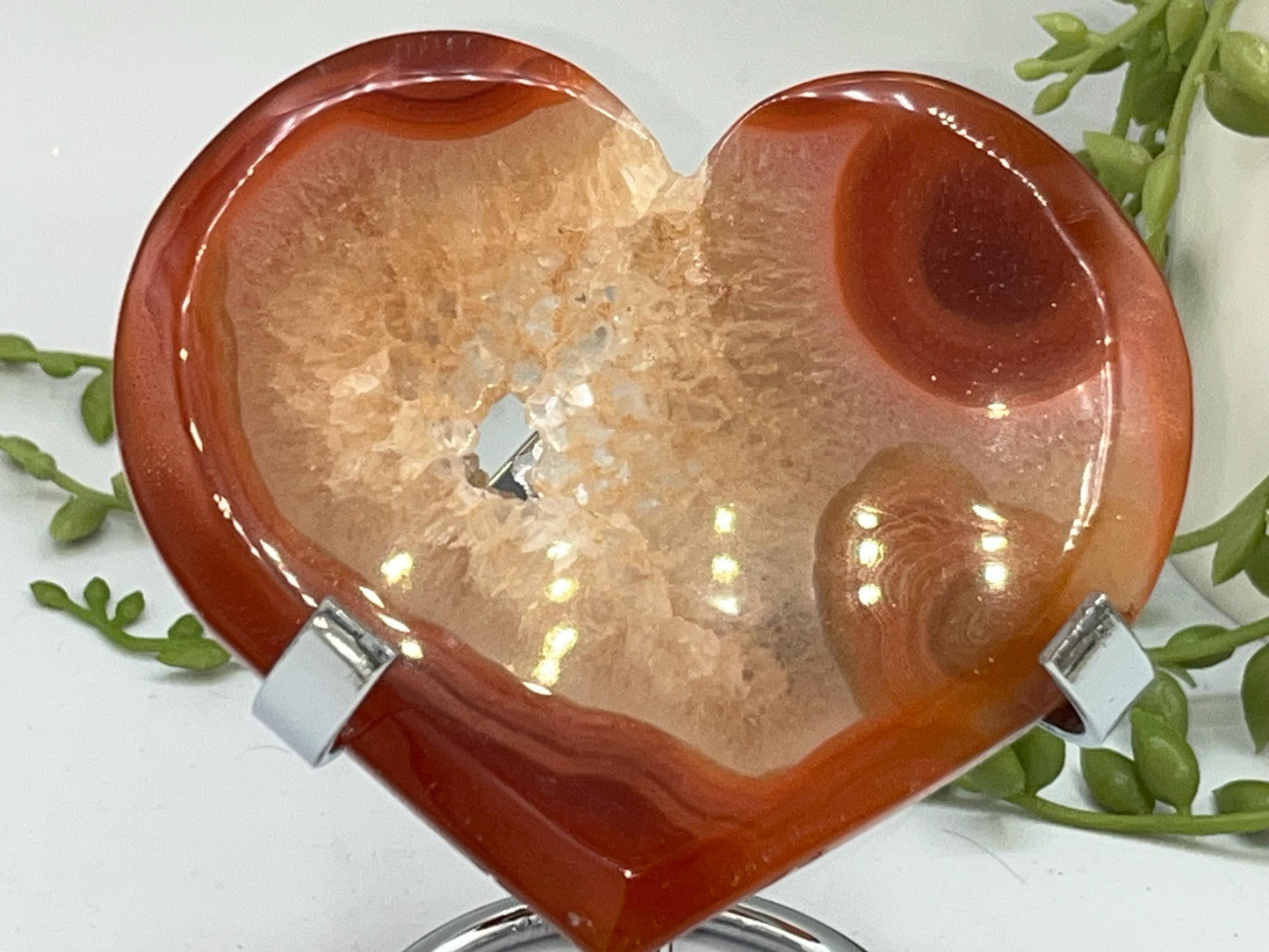 Carnelian Heart (G) with Druzy, Carnelian, Crystal Collection, Chakra Stones, Orange, Red Crystals, Carnelian Flat Heart, Drusy Carnelian.