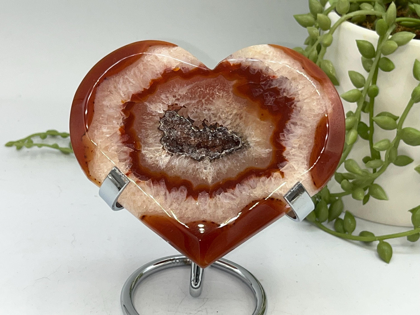 Carnelian Heart (B) with Druzy, Carnelian, Crystal Collection, Chakra Stones, Orange, Red Crystals, Carnelian Flat Heart, Drusy Carnelian.