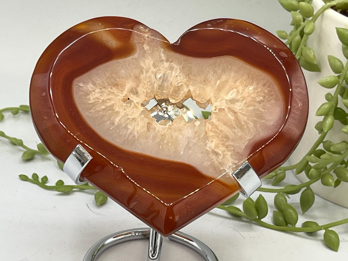 Carnelian Heart (E) with Druzy, Carnelian, Crystal Collection, Chakra Stones, Orange, Red Crystals, Carnelian Flat Heart, Drusy Carnelian.