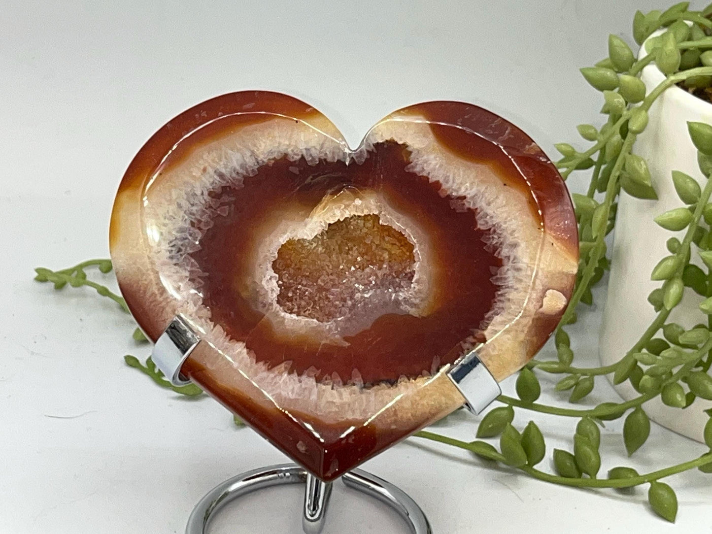 Carnelian Heart (F) with Druzy, Carnelian, Crystal Collection, Chakra Stones, Orange, Red Crystals, Carnelian Flat Heart, Drusy Carnelian.