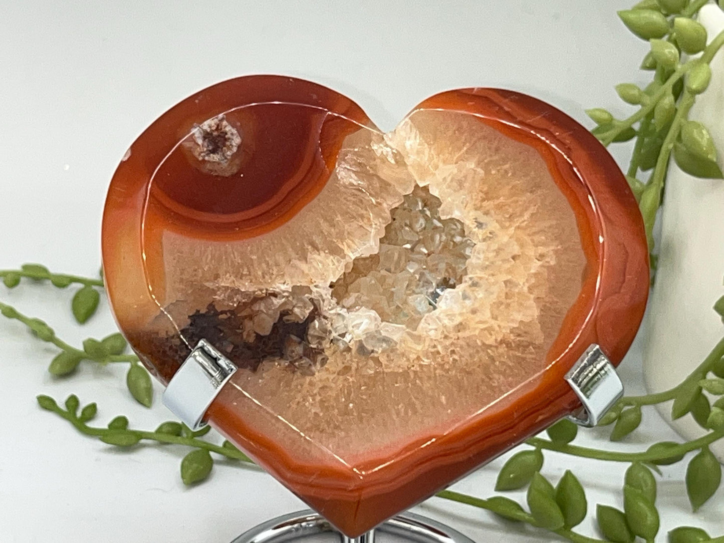 Carnelian Heart (G) with Druzy, Carnelian, Crystal Collection, Chakra Stones, Orange, Red Crystals, Carnelian Flat Heart, Drusy Carnelian.