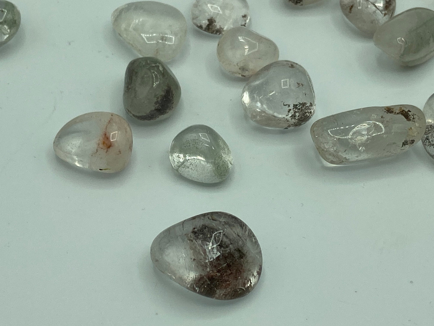 Garden Quartz tumble stone, pocket crystal, Lodolite Tumbled crystals - clear quartz Crystal - chlorite hematite feldspar included quartz