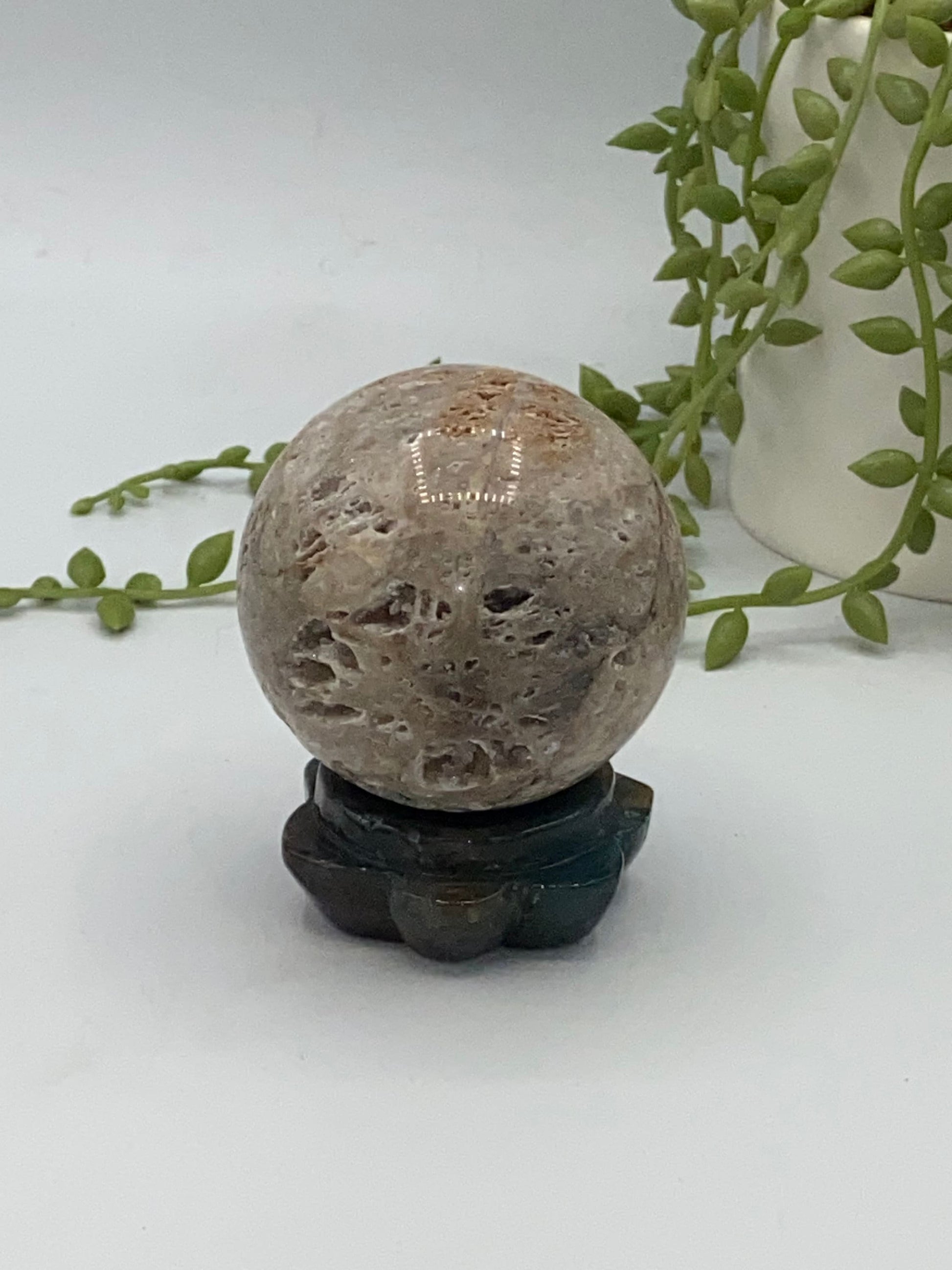Moss Agate trinket dish/sphere stand, Crystal sphere stand/dish, red, blue, gold, green moss agate, pick your favourite