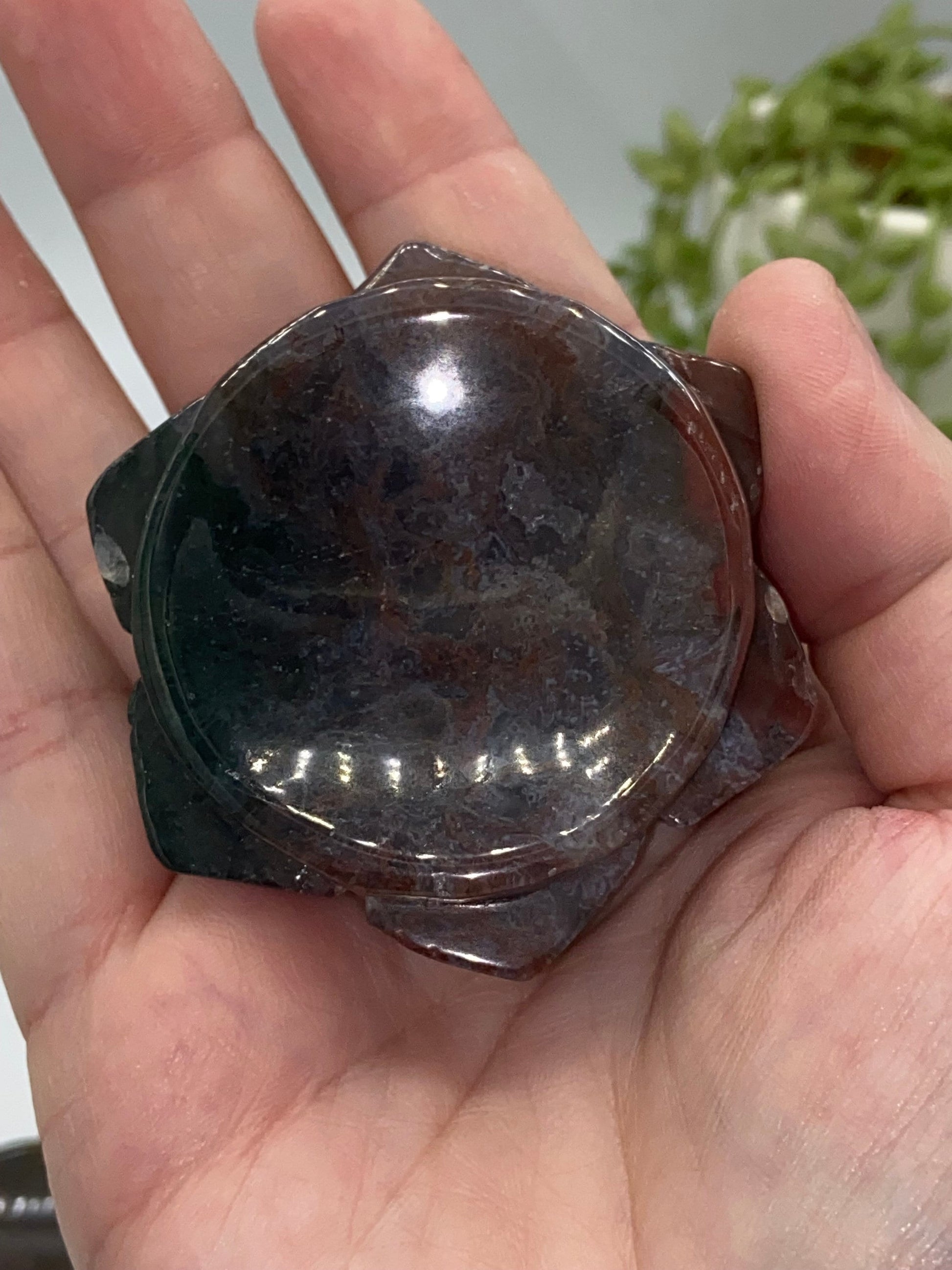 Moss Agate trinket dish/sphere stand, Crystal sphere stand/dish, red, blue, gold, green moss agate, pick your favourite