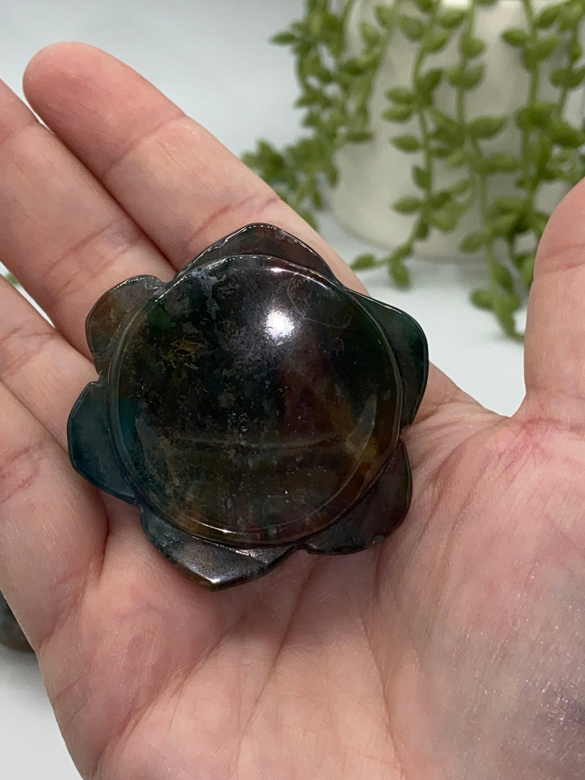 Moss Agate trinket dish/sphere stand, Crystal sphere stand/dish, red, blue, gold, green moss agate, pick your favourite