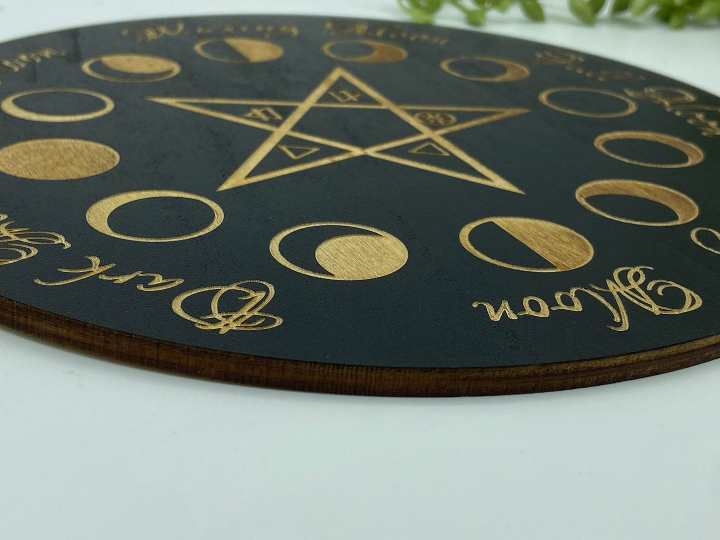 Wooden pentagram pattern sprit/dowsing board, pendulum board, scrying, divination reading, moon phase, 3mm engraved