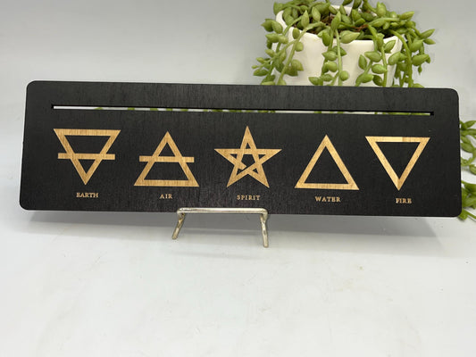 Tarot cards of the day 3 card holder. Wooden five (5) elements design tarot/oracle card holder, altar stand, Earth, Air, Fire, Water, Spirit