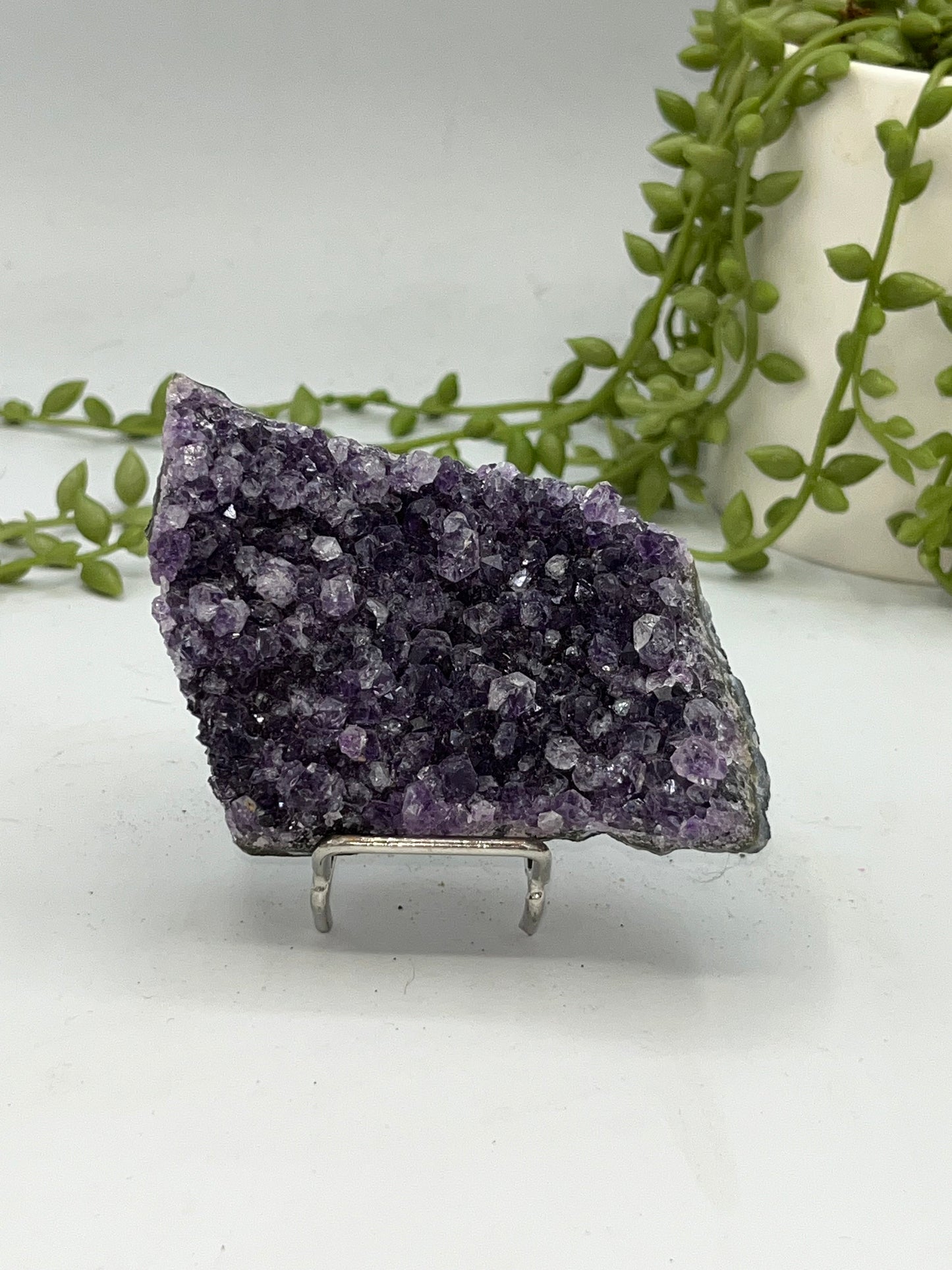 Gorgeous dark purple Amethyst cluster on quartz base. Amethyst specimen, raw crystal,