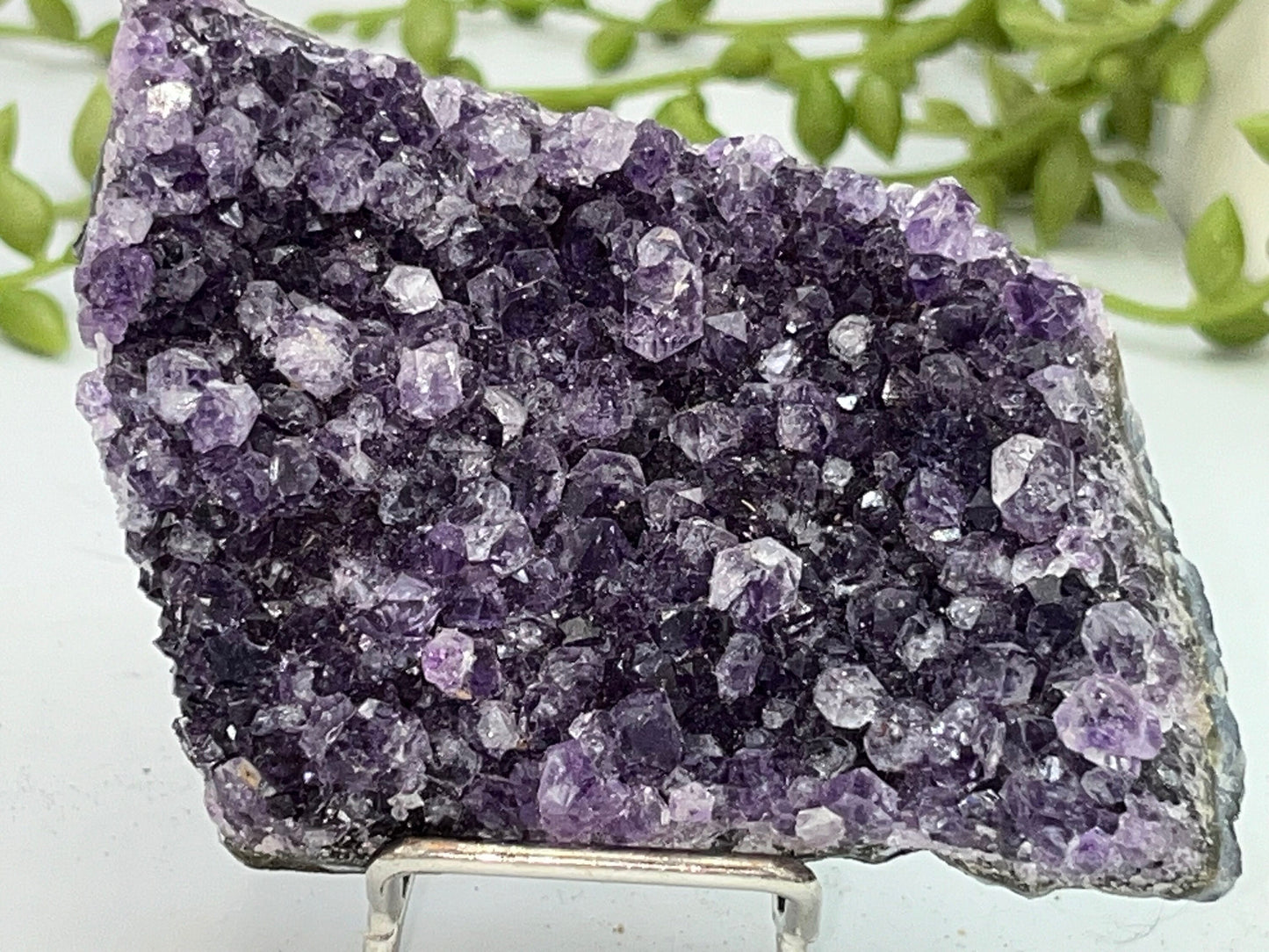 Gorgeous dark purple Amethyst cluster on quartz base. Amethyst specimen, raw crystal,