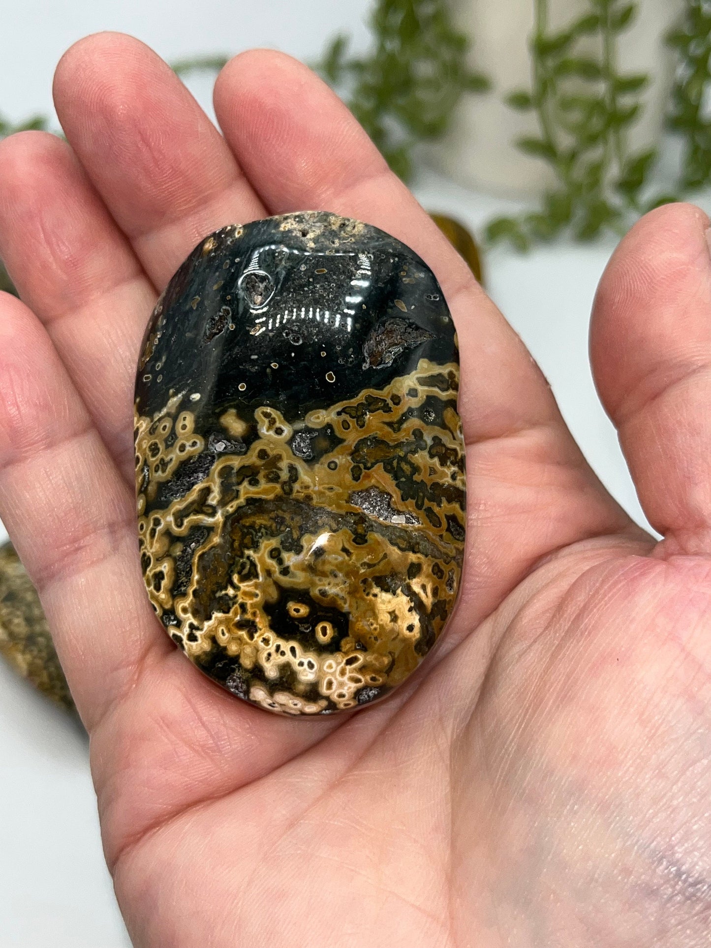 Stunning 8th Vein Jasper palm stones (selection B), Sea Jasper, Ocean Jasper, druzy crystals, quartz inclusions, orbicular jasper,