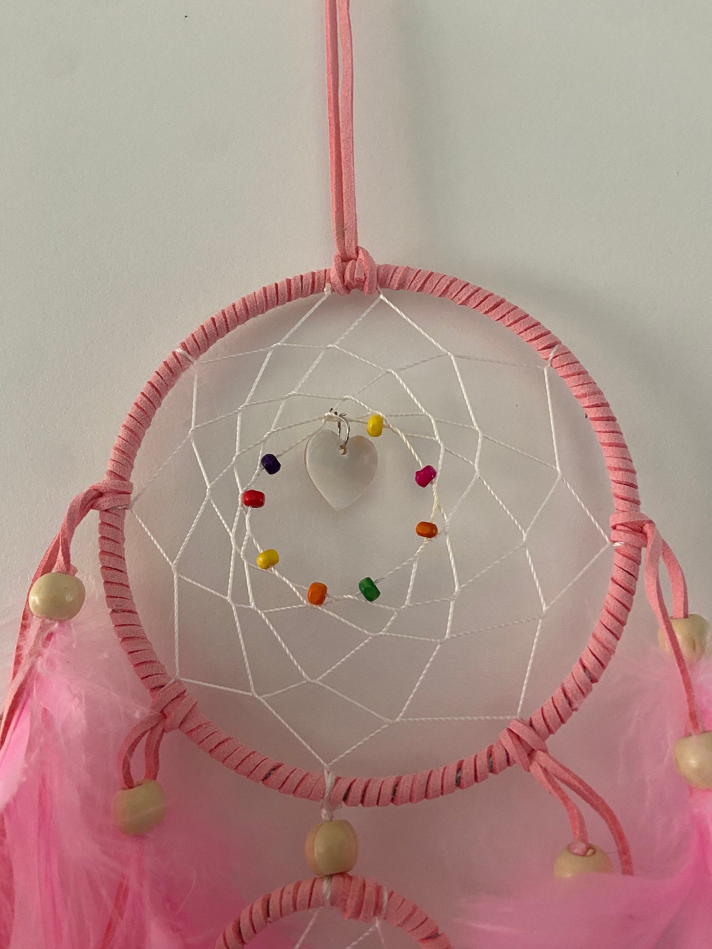 Pink double dream catcher, mother of Pearl heart detail, dreamcatcher, Boho Bedroom Decor, Nursery Wall Decor, Boho, Baby Bedroom, Kids Room