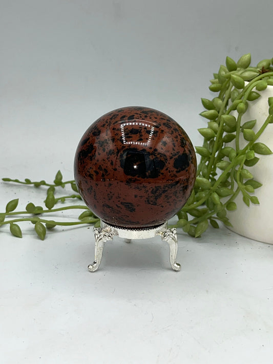Large Polished Mahogany Obsidian Sphere, Red Obsidian Sphere, Banded Obsidian