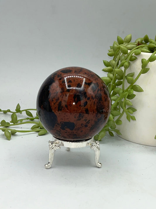 Large Polished Mahogany Obsidian Sphere, Red Obsidian Sphere, Banded Obsidian