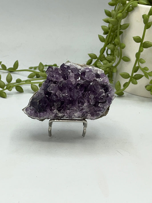 Gorgeous dark purple Amethyst cluster on quartz base. Amethyst specimen, raw crystal,