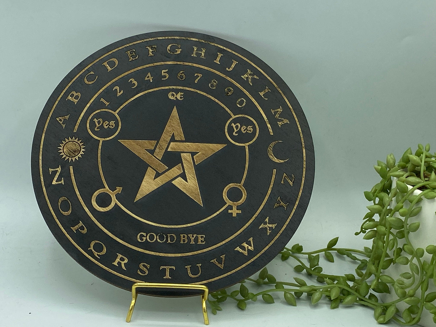 Wooden pentagram pattern sprit/dowsing board, moon phase, pendulum board, scrying, divination reading, 3mm thick, fortune telling.