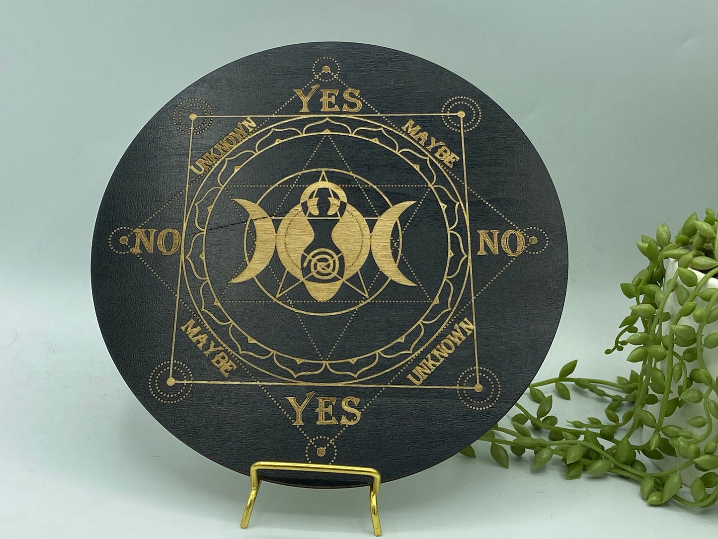 Wooden hexagram/pentagram pattern with the triple moon/Mother Earth, sprit/dowsing board, pendulum board, scrying, divination reading, Ouija