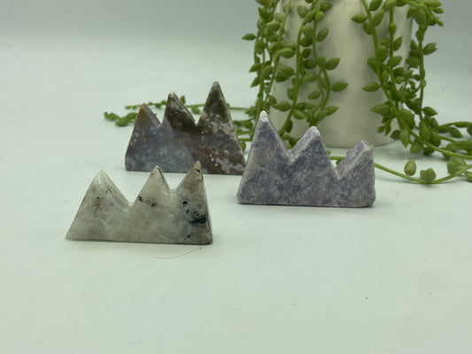 Crystal Mountain Carvings, Blue Moonstone, Ocean Jasper, Crystal Carving Mountain Cutout Slab