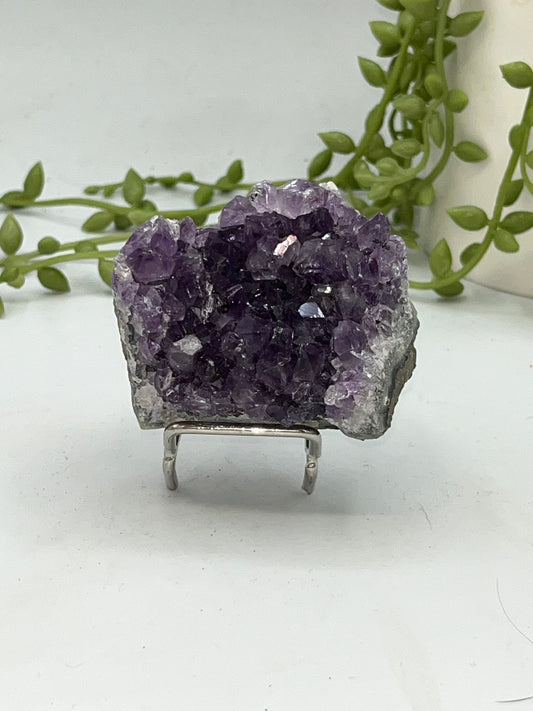 Gorgeous dark purple Amethyst cluster on quartz base. Amethyst specimen, raw crystal,