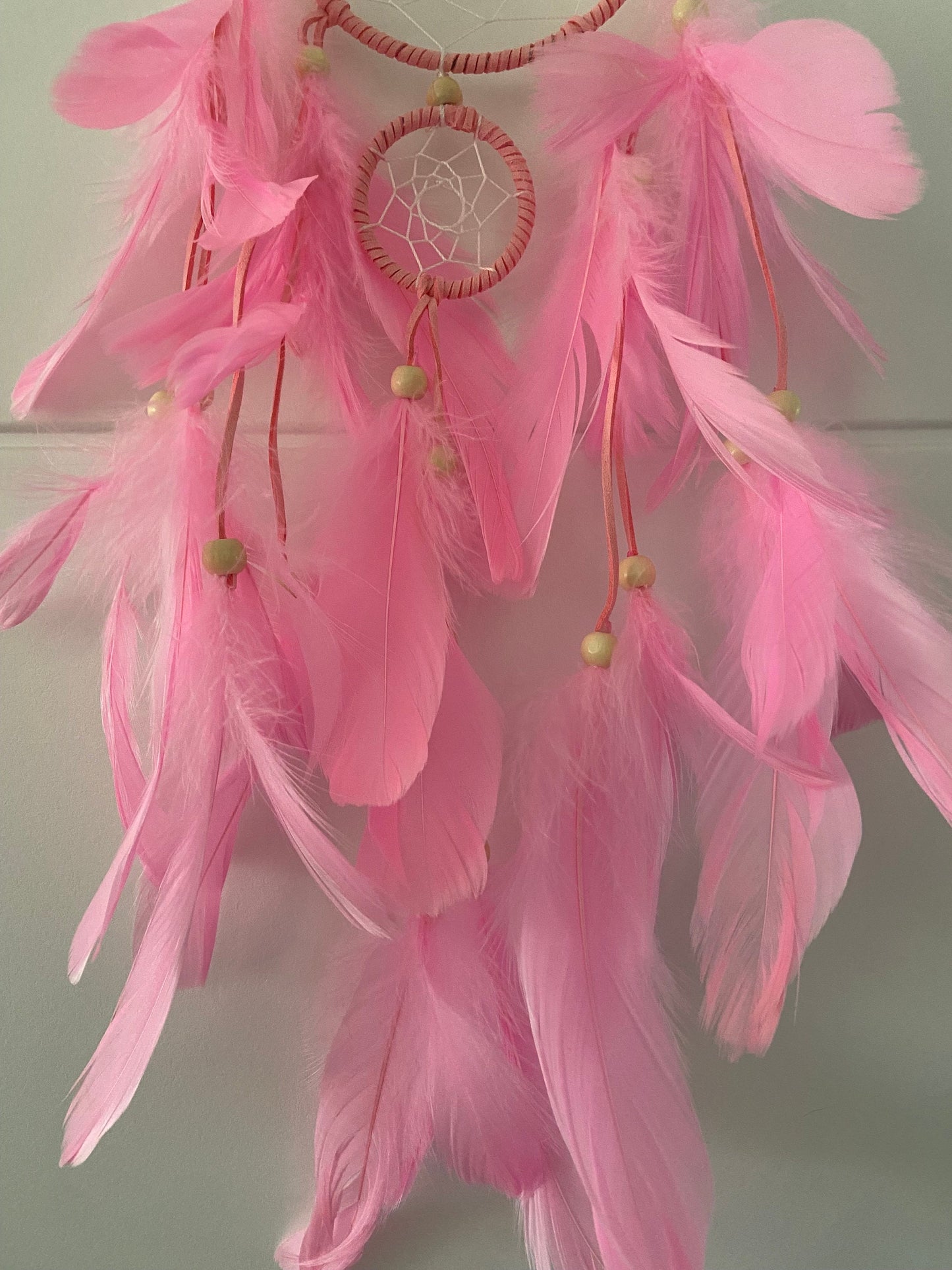 Pink double dream catcher, mother of Pearl heart detail, dreamcatcher, Boho Bedroom Decor, Nursery Wall Decor, Boho, Baby Bedroom, Kids Room