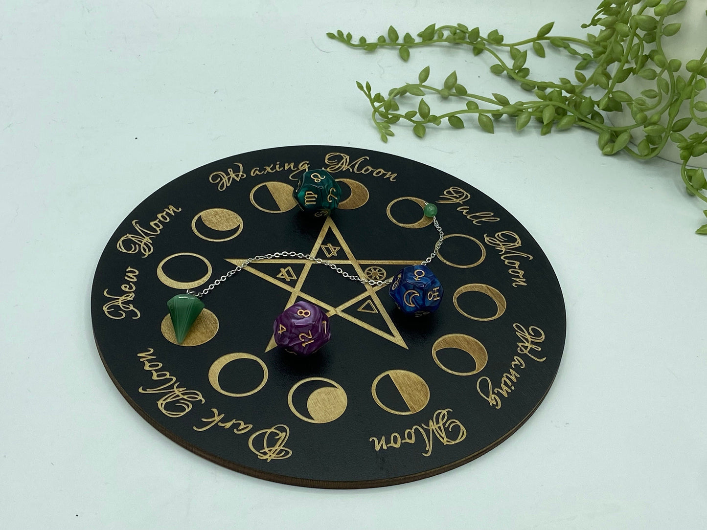 Wooden pentagram pattern sprit/dowsing board, pendulum board, scrying, divination reading, moon phase, 3mm engraved