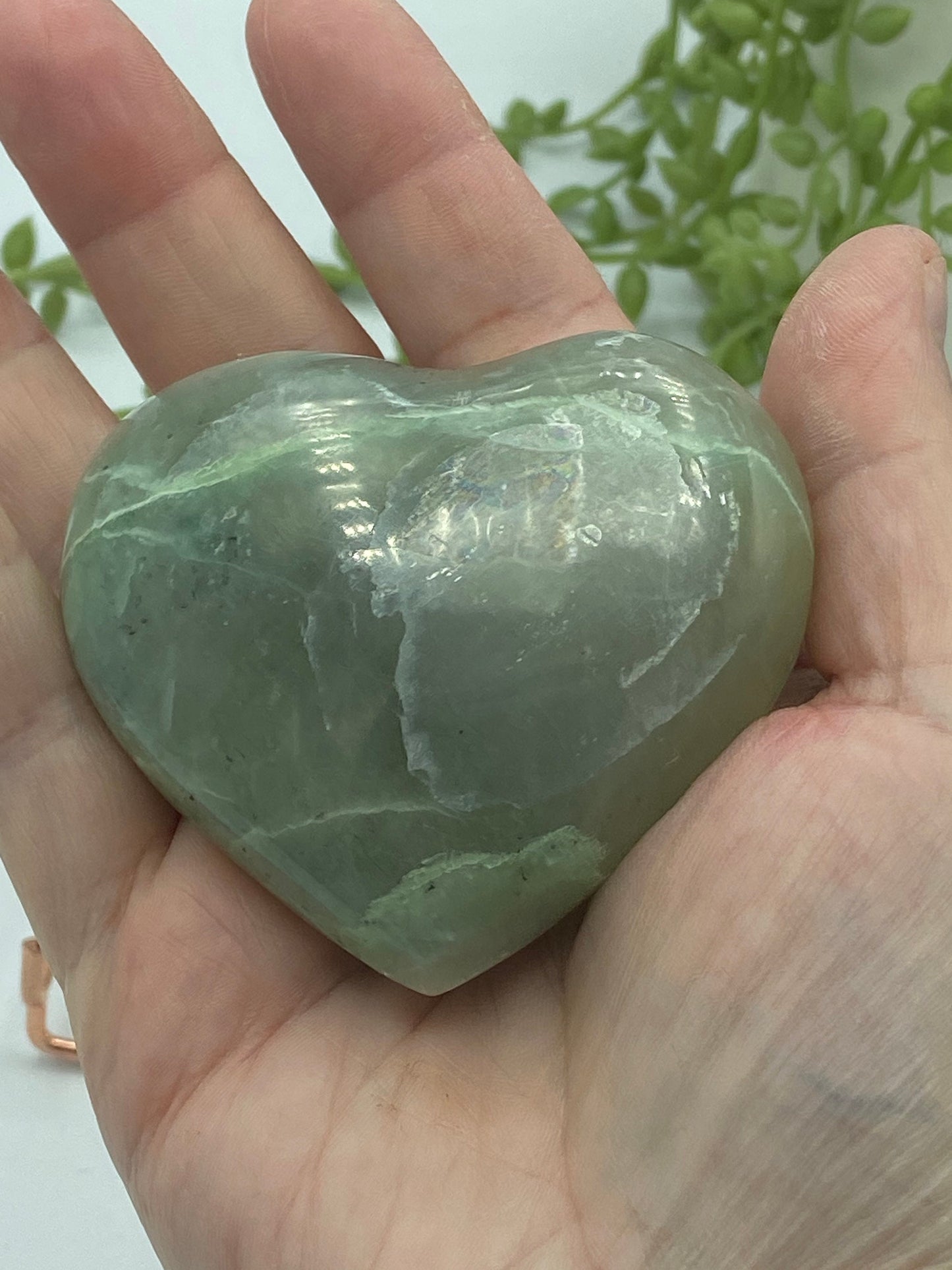 Gorgeous green moonstone heart, (D) Garnierite, moonstone Crystal, green crystal/gemstone, heart chakra, feminine energy