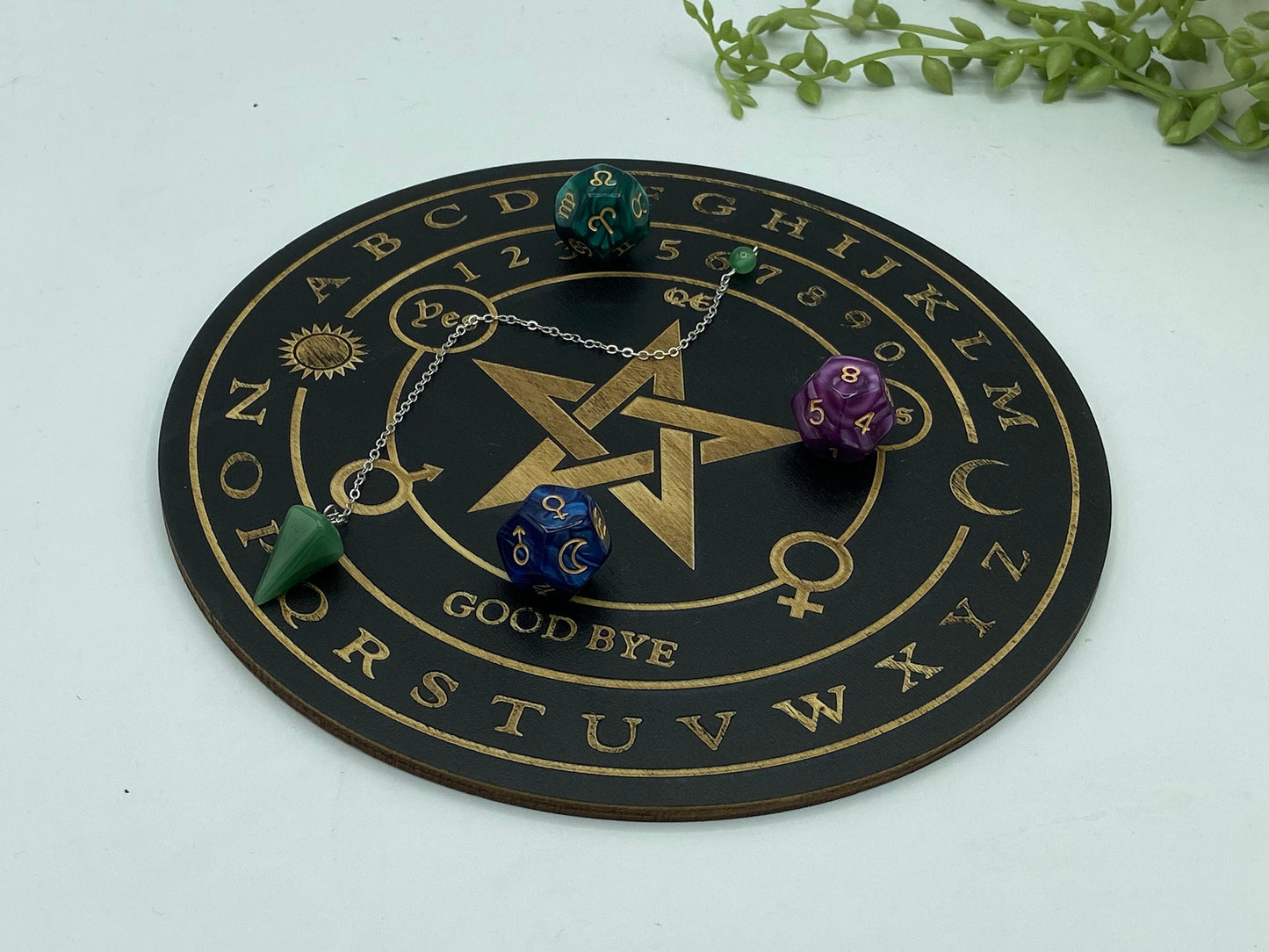 Wooden pentagram pattern sprit/dowsing board, moon phase, pendulum board, scrying, divination reading, 3mm thick, fortune telling.