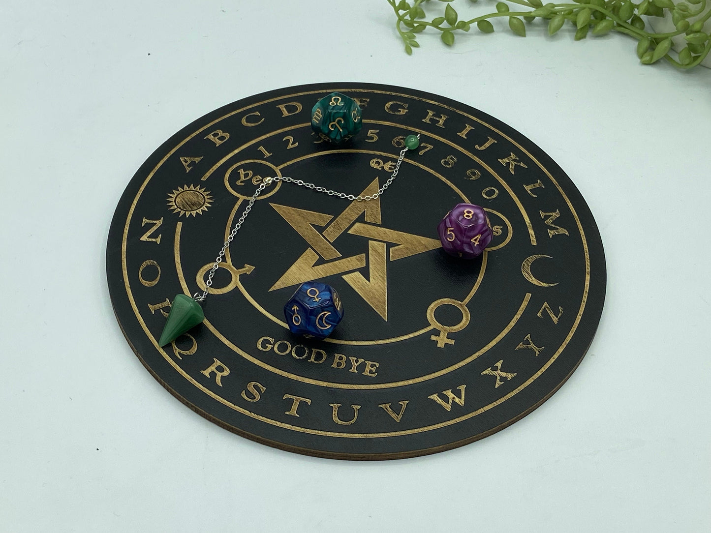 Wooden pentagram pattern sprit/dowsing board, moon phase, pendulum board, scrying, divination reading, 3mm thick, fortune telling.