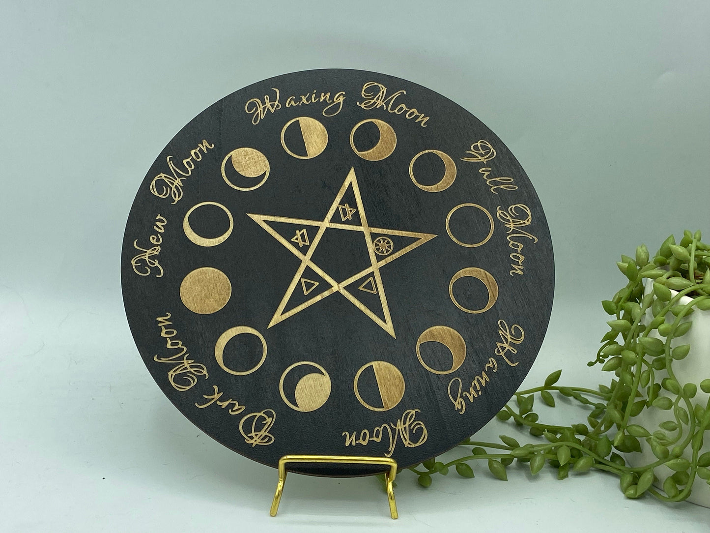 Wooden pentagram pattern sprit/dowsing board, pendulum board, scrying, divination reading, moon phase, 3mm engraved