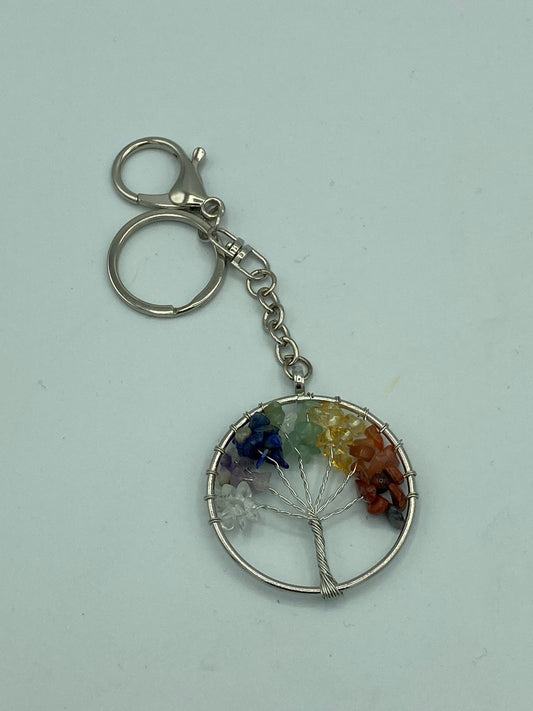 Tree of life chakra Keyring. Keychain, amethyst, carnelian, red Jasper, citrine, adventurine, sodalite, clear quartz